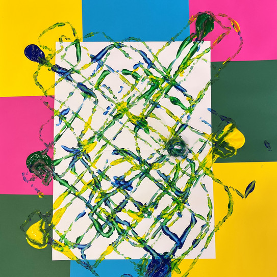 Ein buntes Bild mit mehrfach über Kreuz verteilter Farbe