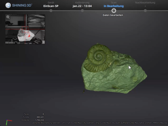 Bildschirmfoto des 3D-Scans eines Fossils