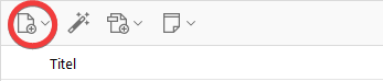 Screenshot von Werkzeugen zum Hinzufügen von Literatur in Zotero (in mittlerer Programmspalte oben links). Vier Symbole in einer Zeile. Erstes Symbol ist ein Blatt Papier mit einem plus unten rechts. Symbol ist rot eingekreist.